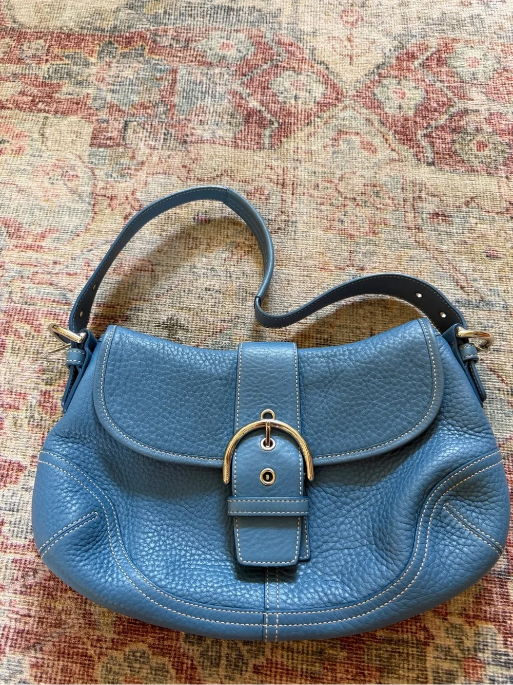 Coach Vintage Soho Flap Bag Pebbled Leather in Aqua Blue Collectible - Picture 1 of 11